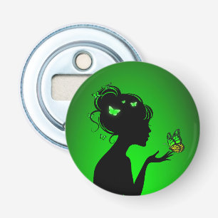 Decapsulator De vrouw groene vlinders Button Flesopener