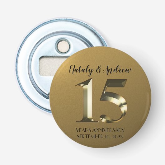 Décapsuleur 15e anniversaire Mariage d'or métallique (Devant)