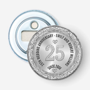 Décapsuleur 25e Anniversaire de Mariage Argent Diamants Blancs