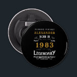 Décapsuleur 40th Birthday 1983 Ajouter Nom Legendary Black Gol<br><div class="desc">ouvre-bouteille design vintage. Ajoutez le nom et l'année en créant un élément unique de célébration d'anniversaire. Faites équipe avec les cadeaux,  accessoires de fête et vêtements correspondants disponibles dans notre magasin www.zazzle.com/store/thecelebrationstore</div>