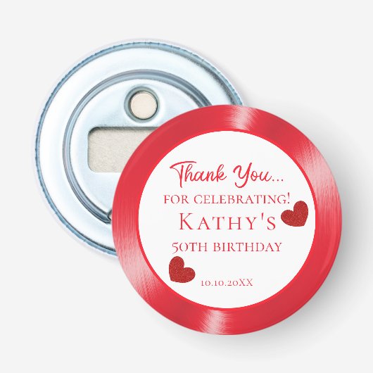 Décapsuleur 50e anniversaire Merci Coeurs rouges (Devant)