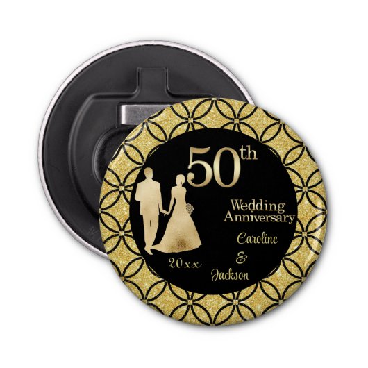 Décapsuleur 50e Couple d'or Parties scintillant Mariage Annive (Devant)