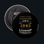 Décapsuleur 60th Birthday 1963 Ajouter Nom Legendary Black Gol<br><div class="desc">ouvre-bouteille design vintage. Ajoutez le nom et l'année en créant un élément unique de célébration d'anniversaire. Faites équipe avec les cadeaux,  accessoires de fête et vêtements correspondants disponibles dans notre magasin www.zazzle.com/store/thecelebrationstore</div>