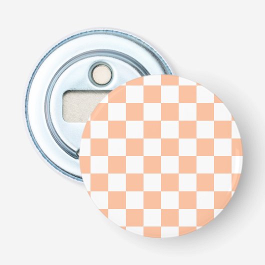 Décapsuleur à damiers carré pêche et blanc rétro géométrique (Devant)