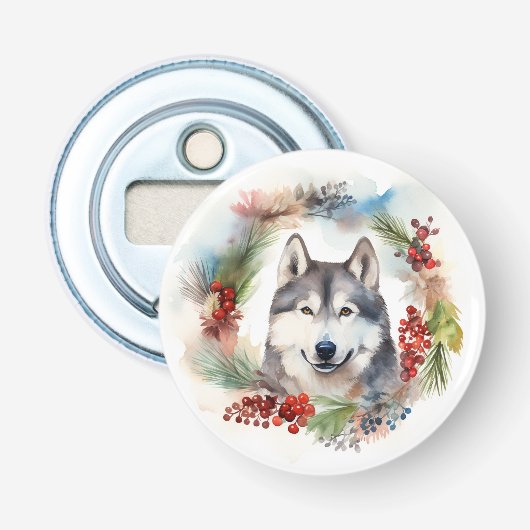 Décapsuleur Alaskan Malamute Festive de la couronne de Noël (Devant)