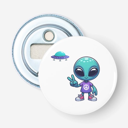 Décapsuleur Alien de paix mignon et vaisseau spatial (Devant)
