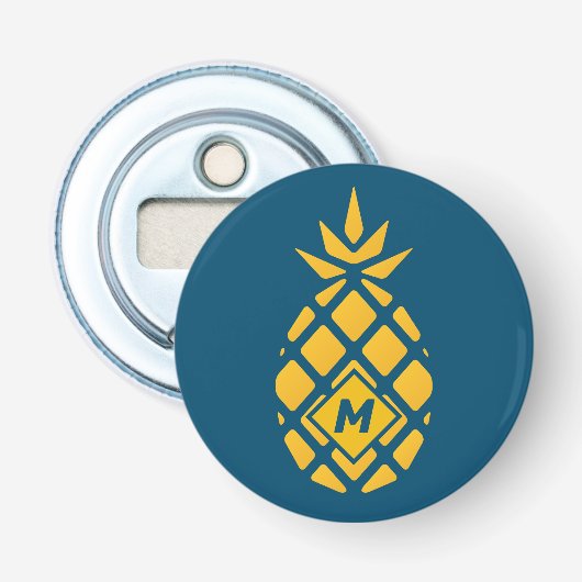 Décapsuleur Ananas Géométrique Tendance Monogramme Bleu (Devant)