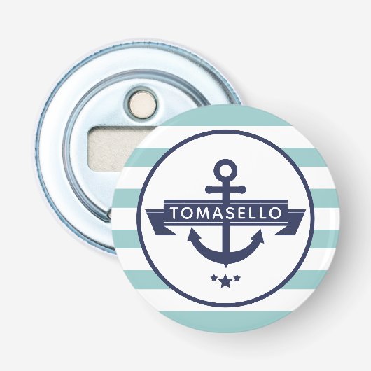 Décapsuleur Ancre bleue marine Nom de famille Aqua Stripe (Devant)