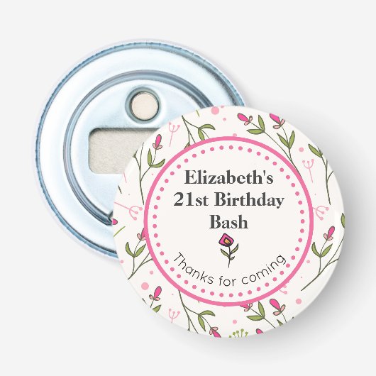 Décapsuleur Anniversaire des Fleurs sauvages roses et verts (Devant)