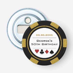 Décapsuleur Anniversaire Poker Chip Casino Thème Or Noir