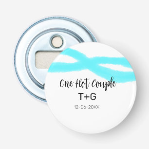 Décapsuleur Aqua bleu ciel pastel un couple chaud ajouter nom 
