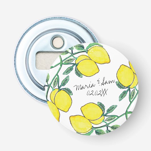 Décapsuleur Aquarelle Citron Script Mariage    (Devant)
