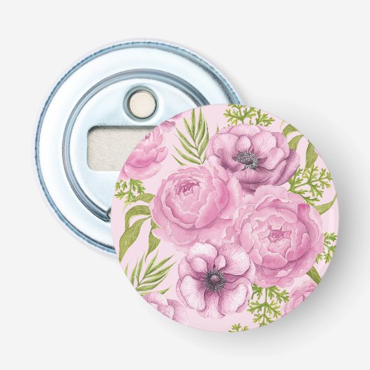 Décapsuleur Aquarelle des fleurs de pivoine et d'anémone (Devant)