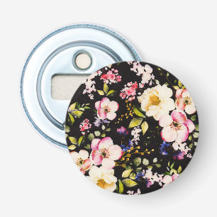 Décapsuleur Aquarelle rose Roses Jaunes Arrière - plan noir