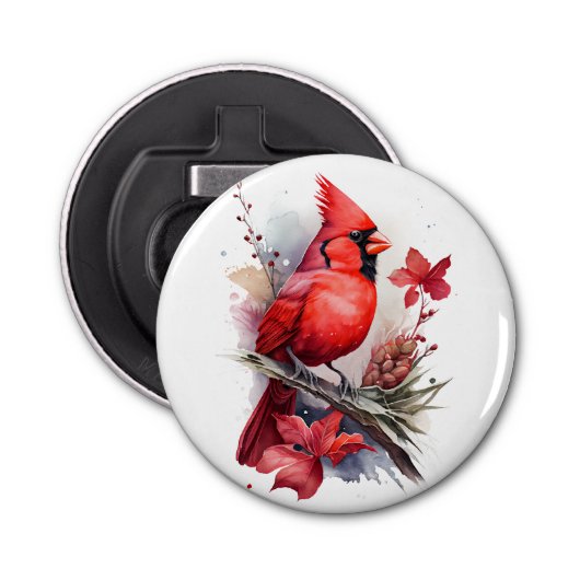 Décapsuleur Aquarelle rouge Cardinal d'hiver (Devant)