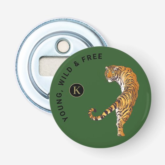 Décapsuleur Arrière - plan vert Tiger Monogramme personnalisé (Devant)
