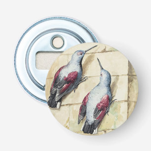 Décapsuleur Art à l'aquarelle d'oiseau vintage rouge et gris