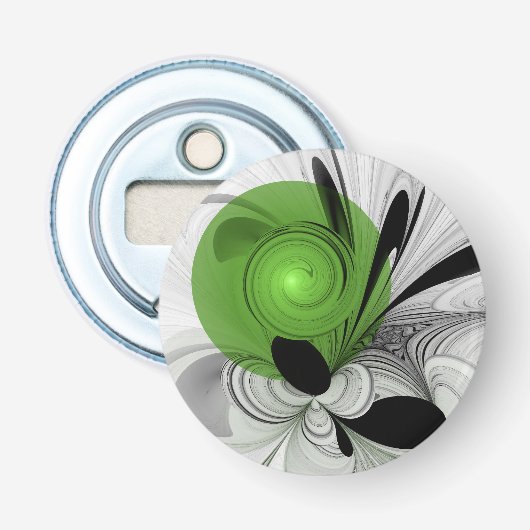 Décapsuleur Art fractal abstrait noir et blanc avec vert (Devant)