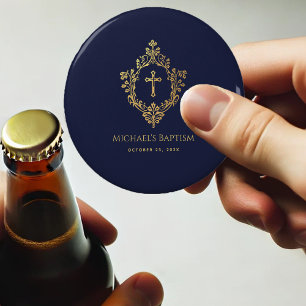 Décapsuleur Baptême de garçon Favorisant Marine Blue Faux Gold