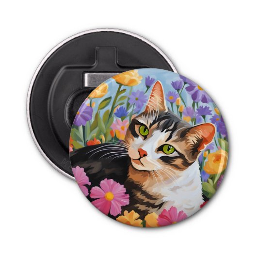 Décapsuleur Beau chat avec fleurs (Devant)