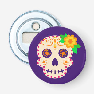 Décapsuleur Beau crâne avec Fleurs Día de los Muertos