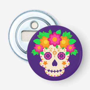 Décapsuleur Beau crâne avec Fleurs Día de los Muertos