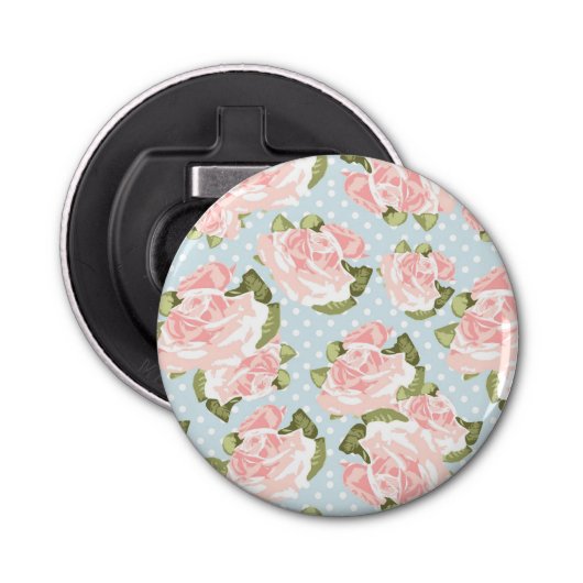 Décapsuleur Beau motif de rose avec le pois bleu (Devant)