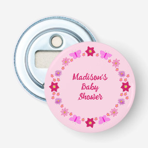 Décapsuleur Bébé rose Baby shower papillons et fleurs