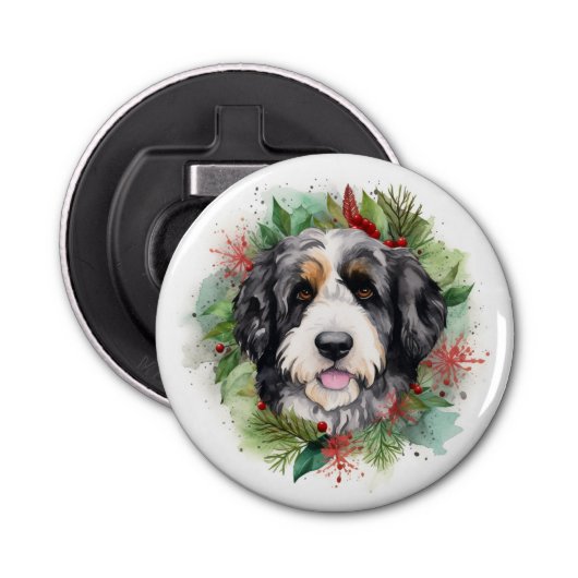 Décapsuleur Bernedoodle Christmas Wreath Festive Pup (Devant)