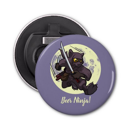 Décapsuleur Bière Ninja Chat noir Flying Kick Swords Dessin (Devant)