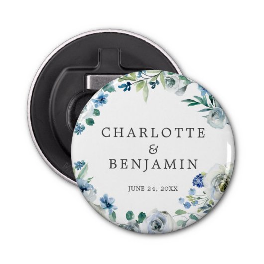 Décapsuleur Bleu blanc pivoine Floral Custom Printemps Mariage (Devant)