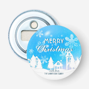 Décapsuleur Blue White House Snowflakes Noël Bonne année