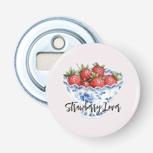 Décapsuleur Bol de l'amour des fraises blanc bleu (Devant)