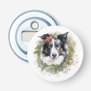 Décapsuleur Bordure Collie Fête de Noël Wreath Pup