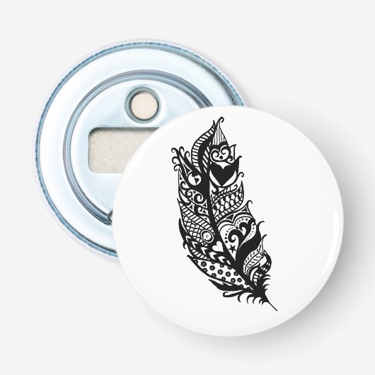Décapsuleur Bouteille de plumes d'amour noir et blanc (Devant)
