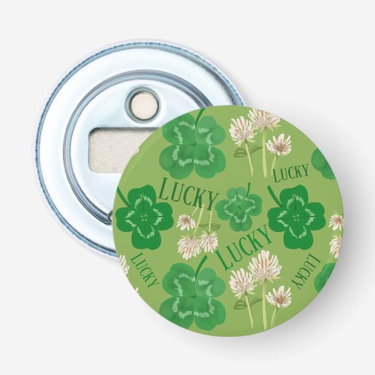 Décapsuleur Bouton de trèfle vert chanceux de la Saint Patrick (Devant)