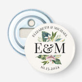 Décapsuleur Bouton Faveur Mariage floral tropical personnalisé (Devant)