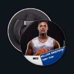 Décapsuleur Bouton photo sport personnalisé / joueur de basket<br><div class="desc">Bouton photo sport personnalisé / joueur de basketball pin</div>