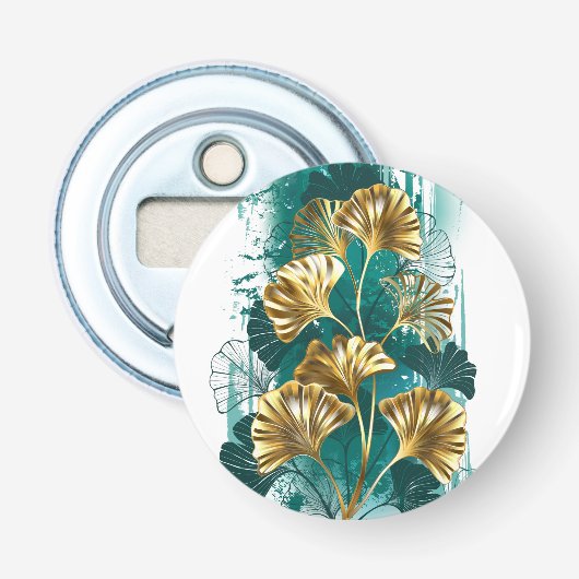 Décapsuleur Branche avec Feuilles d'or Ginko Biloba (Devant)