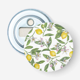 Décapsuleur Branches de citron avec fleurs et fruits sur blanc