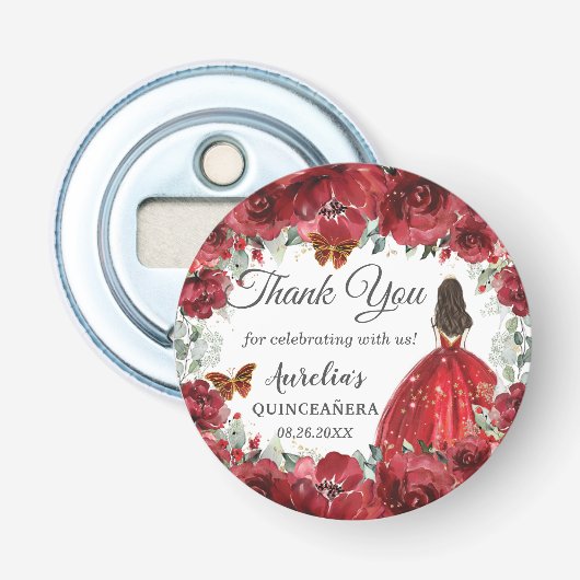 Décapsuleur Bright Red Floral Peony Butterflies Princess Favor (Devant)