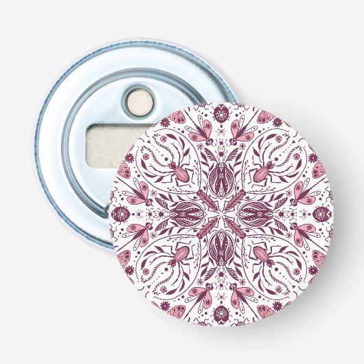 Décapsuleur Buissons, magenta foncé et rose sur blanc (Devant)