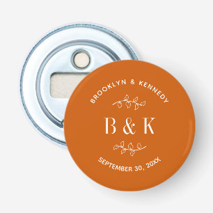 Décapsuleur Burnt Orange Floral Mariage Nom du couple