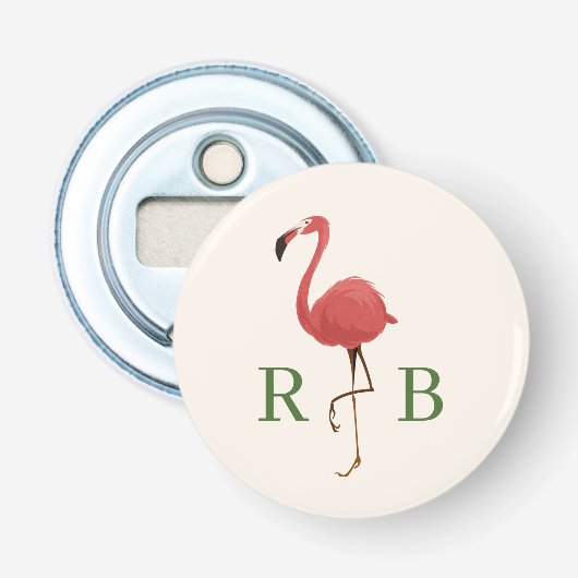 Décapsuleur Cadeau de mariage Flamingo Tropics, Monogramme (Devant)