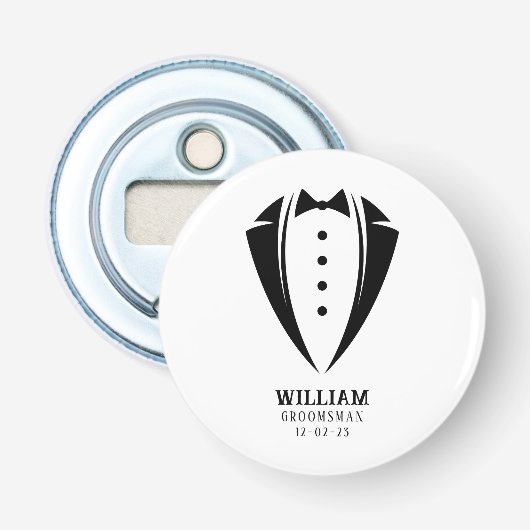 Décapsuleur Cadeau moderne noir et blanc Tuxedo Groomsman (Devant)