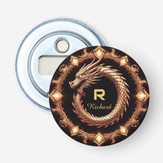 Décapsuleur 🐉 Cadre de nom de blason de dragon médiéval Emblè (Devant)