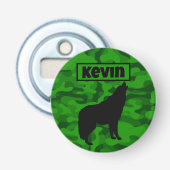 Décapsuleur Camo vert moderne noir Wolf Silhouette Monogramme  (Devant)