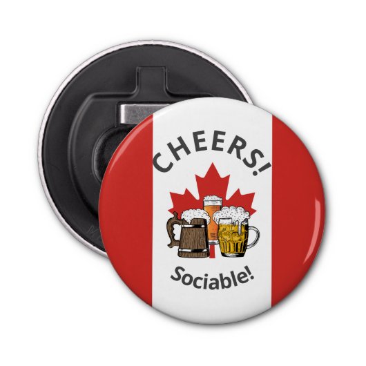 Décapsuleur CANADA DRAPEAU Dessin 3 bières Salutations sociabl (Devant)