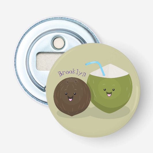 Décapsuleur Caricature de noix de coco kawaii joyeux (Devant)