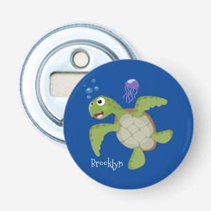 Décapsuleur Caricature joyeuse de tortue de mer verte mignonne